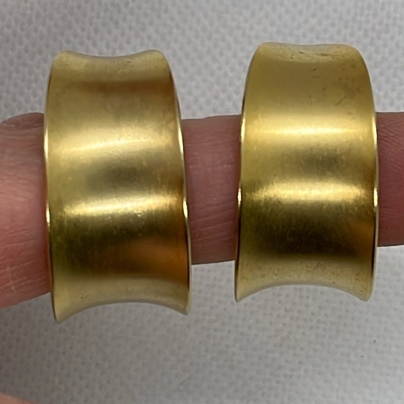 Thick Gold Tone Hoop Earrings Post Back - Picture 2 of 10